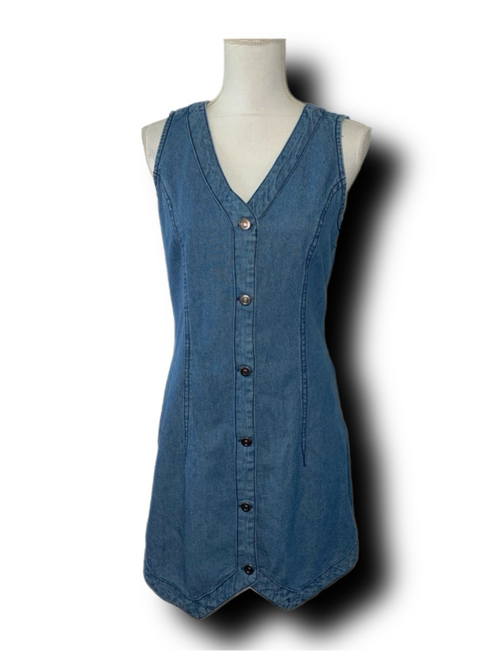 Jopna Vintage 90s Style Denim Button-Front V-Neck Sleeveless Mini Dress